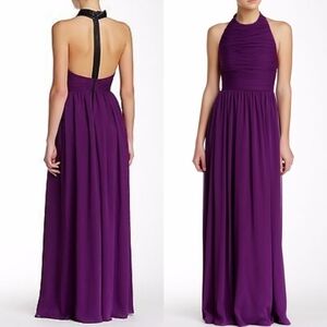 Alice + Olivia Electric Plum Runnie Leather T-Back Gown NWT